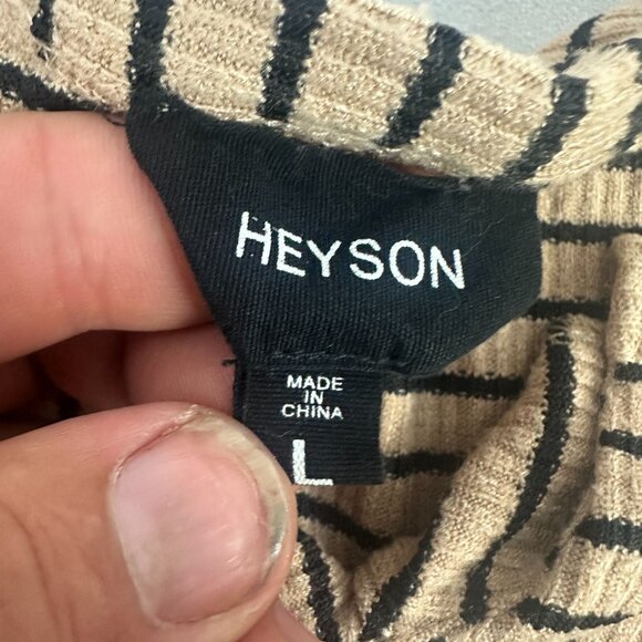 Heyson Womens Striped Peplum Top Size L Beige And Black 34 Sleeve Soft Knit - Picture 3 of 5
